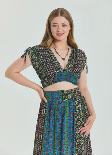 Deep V Neck Waist Gipel Brown Plus Size Blouse 4635